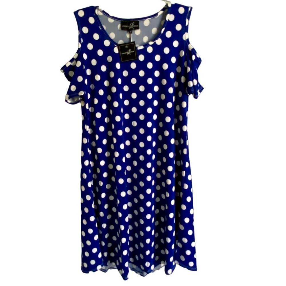 Lexington Avenue Blue White Polka Dot Short Sleeve Dress Medium NEW NWT